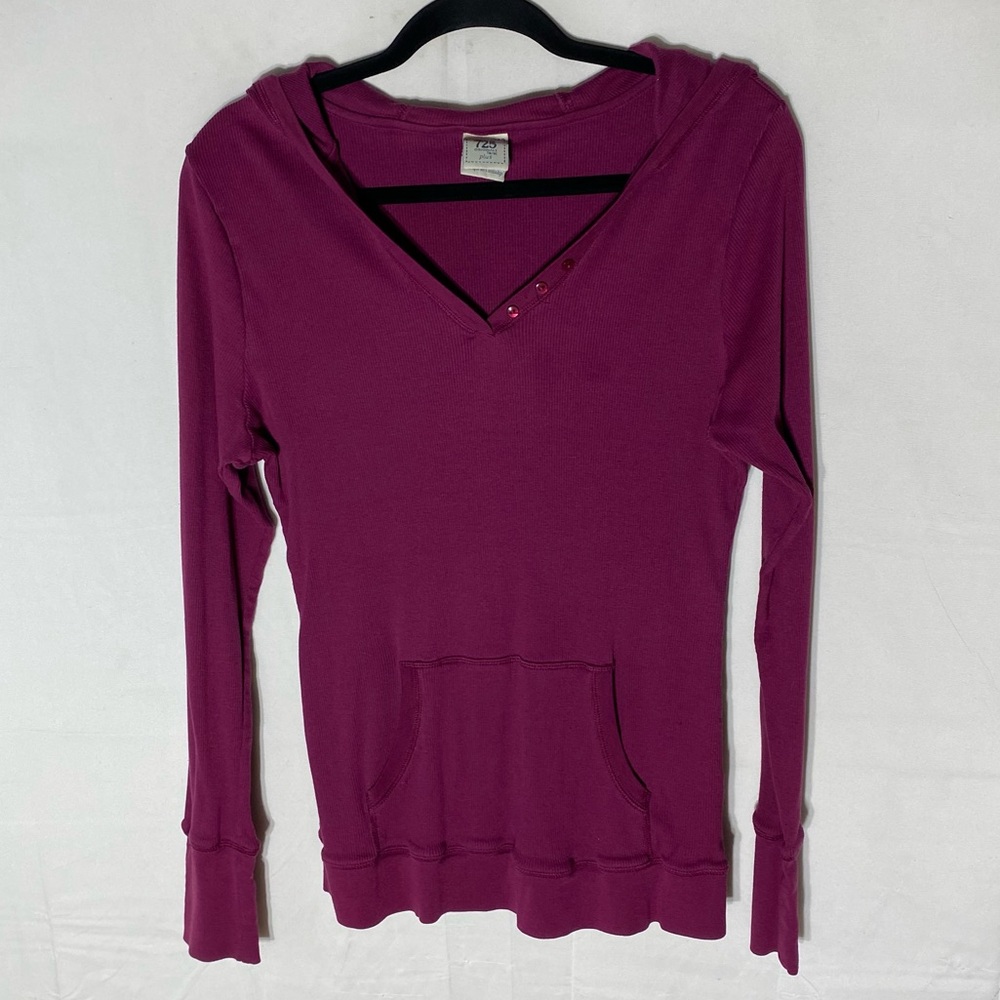 5/$25 Vintage 725 Originals Burgundy Ribbed Long Sleeve Hoodie Top 1X